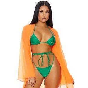 Sheer Mesh Kimono Long Swim Coverup Neon Orange